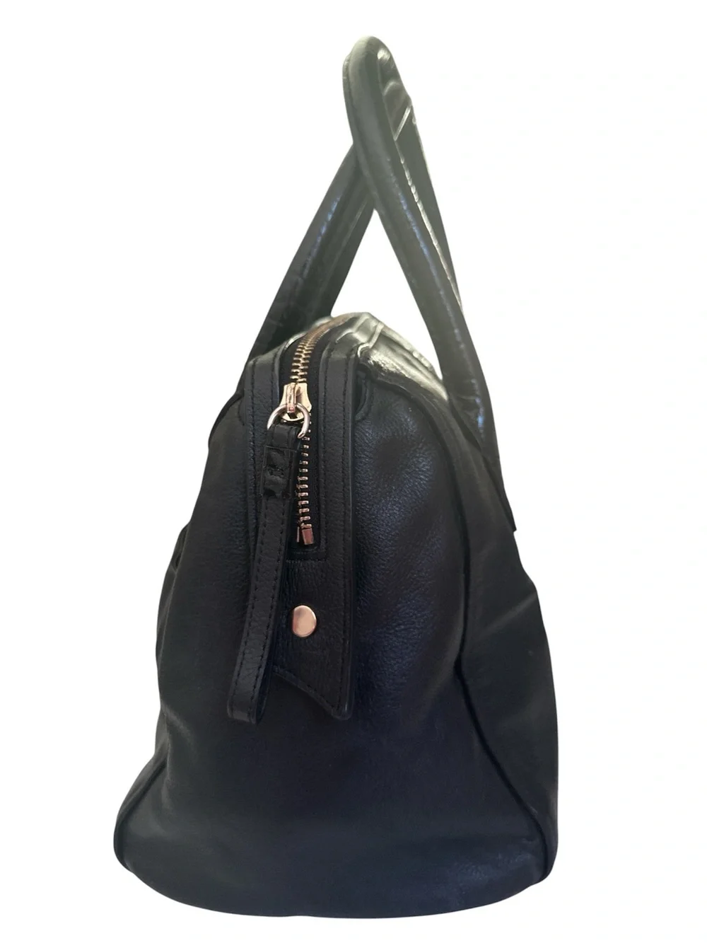 Cole Haan Black Pebbled Leather Satchel with Patent Croc Stripe